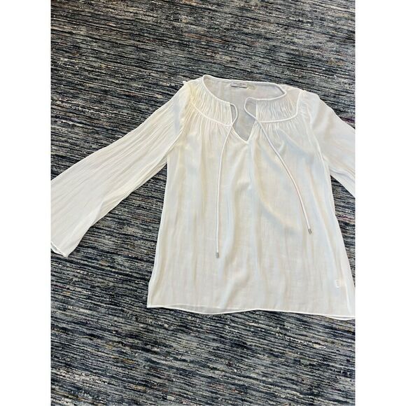 RAMY BROOK AMAL LONG BELL ACCORDION SLEEVE TIE NECK BLOUSE WHITE sz S - Picture 9 of 10